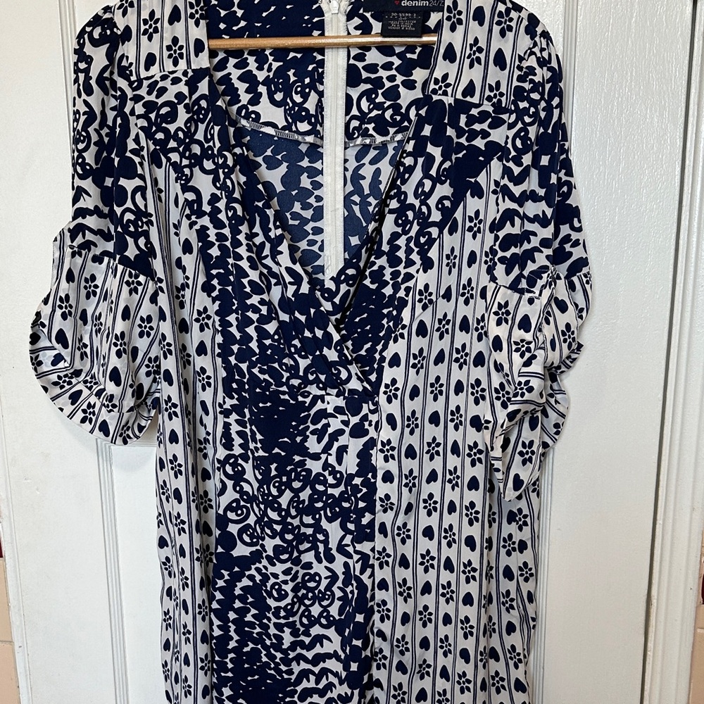 Navy and White with hearts Patterned Blouse
